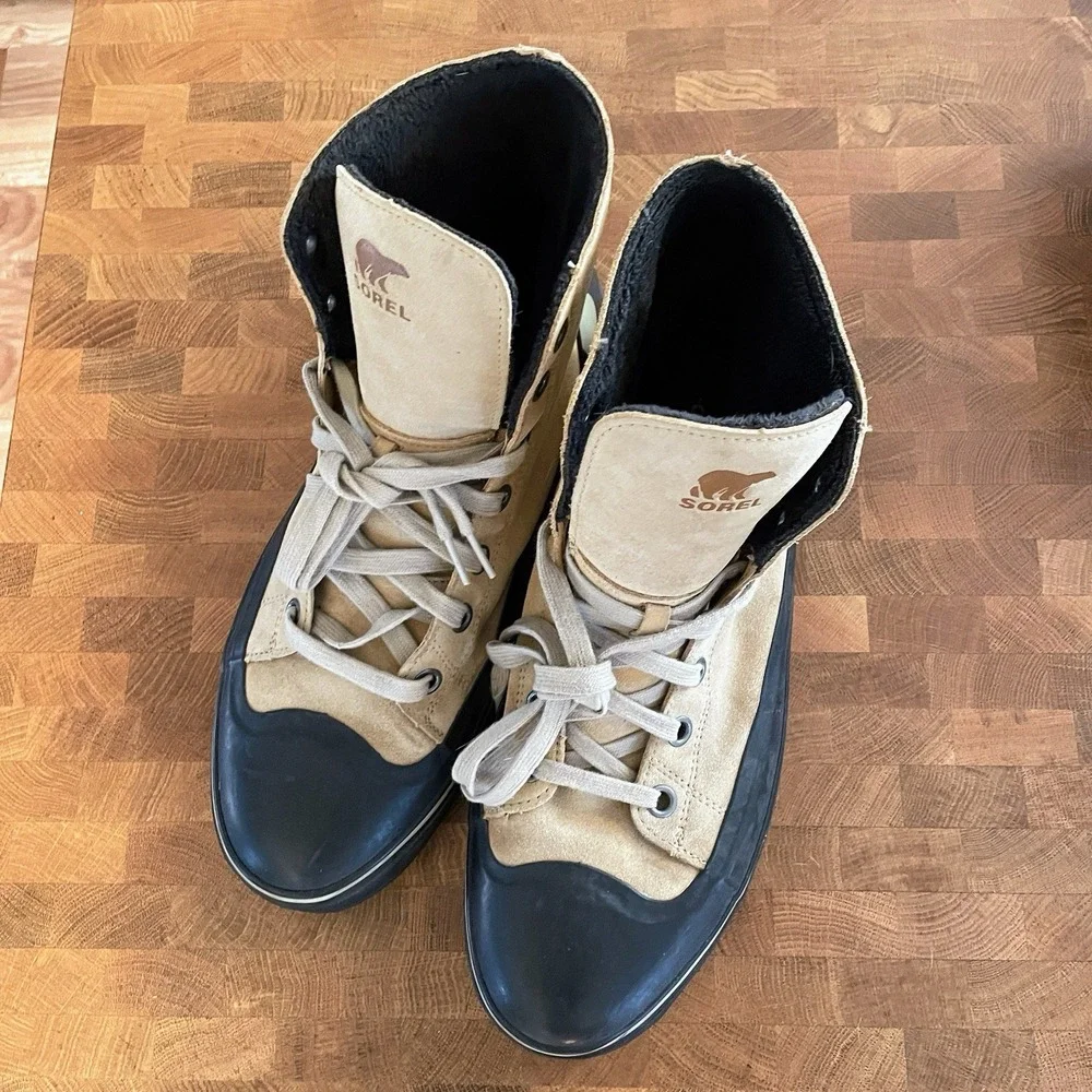 Sorel Cheyanne Metro Hi Lace Up Leather Boots Tan Beige Waterproof Men's Size 14